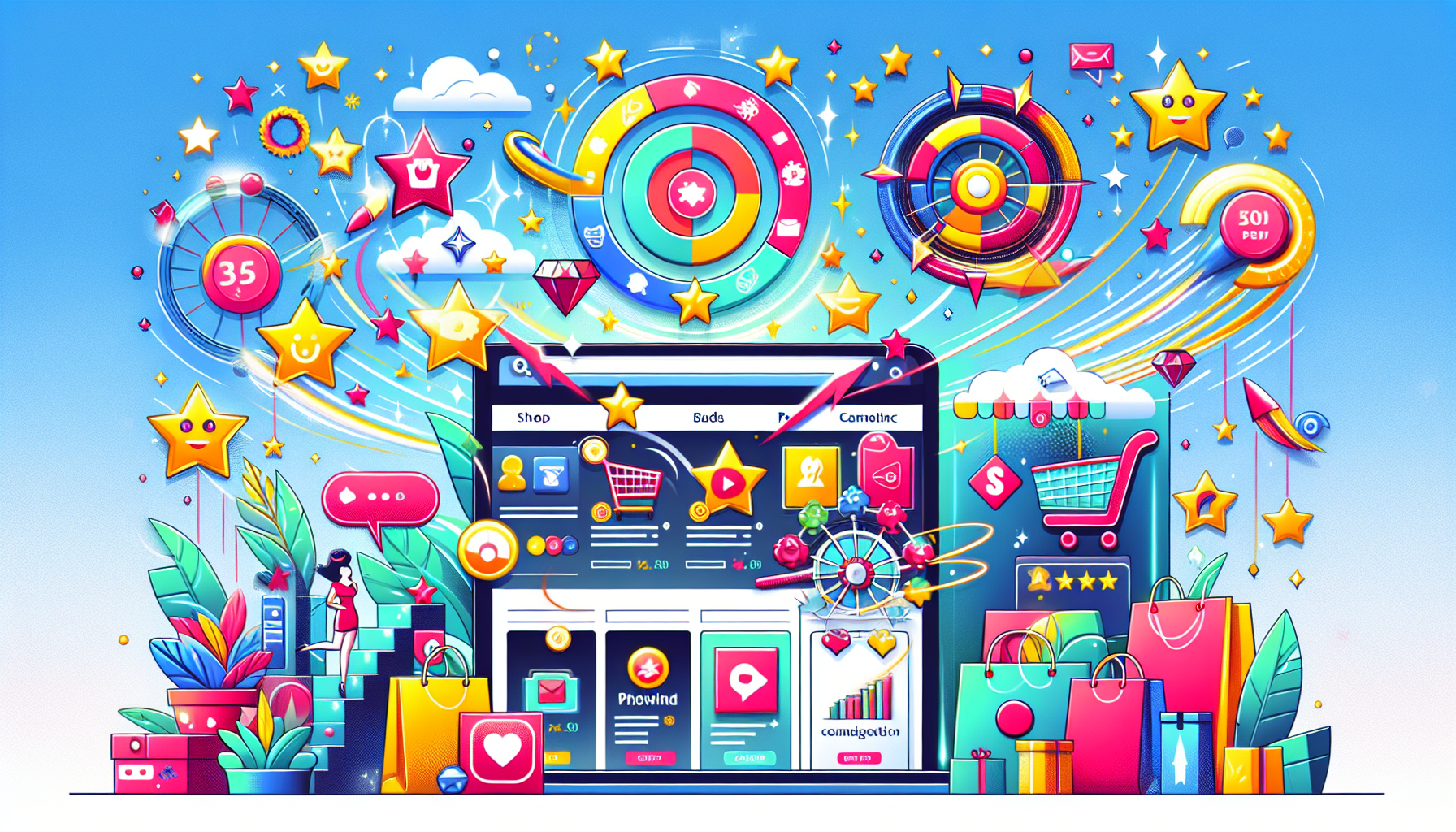 Gamification-Elemente in einem Online-Shop, die das Einkaufserlebnis verbessern.