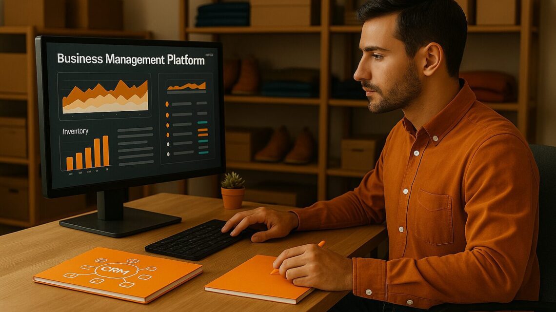 Eine Business-Management-Plattform für den Handel, die verschiedene Funktionen zeigt.