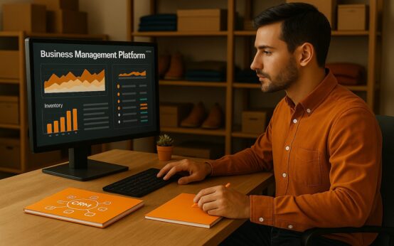 Eine Business-Management-Plattform für den Handel, die verschiedene Funktionen zeigt.