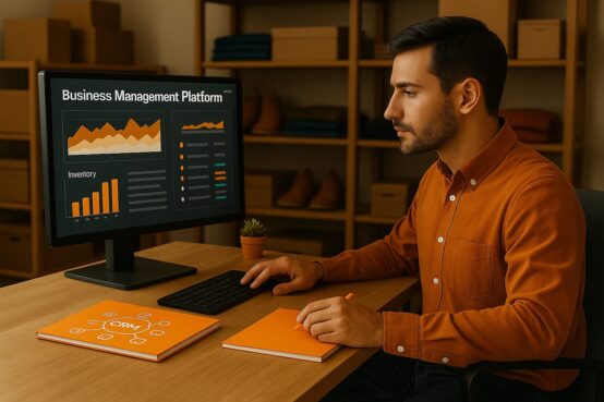 Eine Business-Management-Plattform für den Handel, die verschiedene Funktionen zeigt.