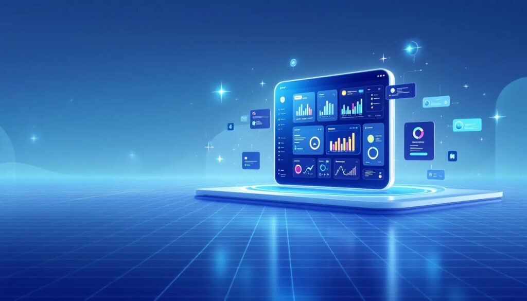 Wichtige Funktionen einer Business-Management-Plattform, dargestellt in einem Diagramm.