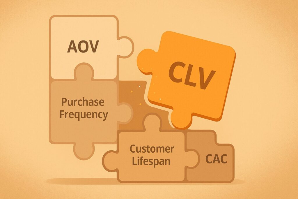 Die Kennzahlen zur Berechnung des Customer Lifetime Value als Puzzle dargestellt.